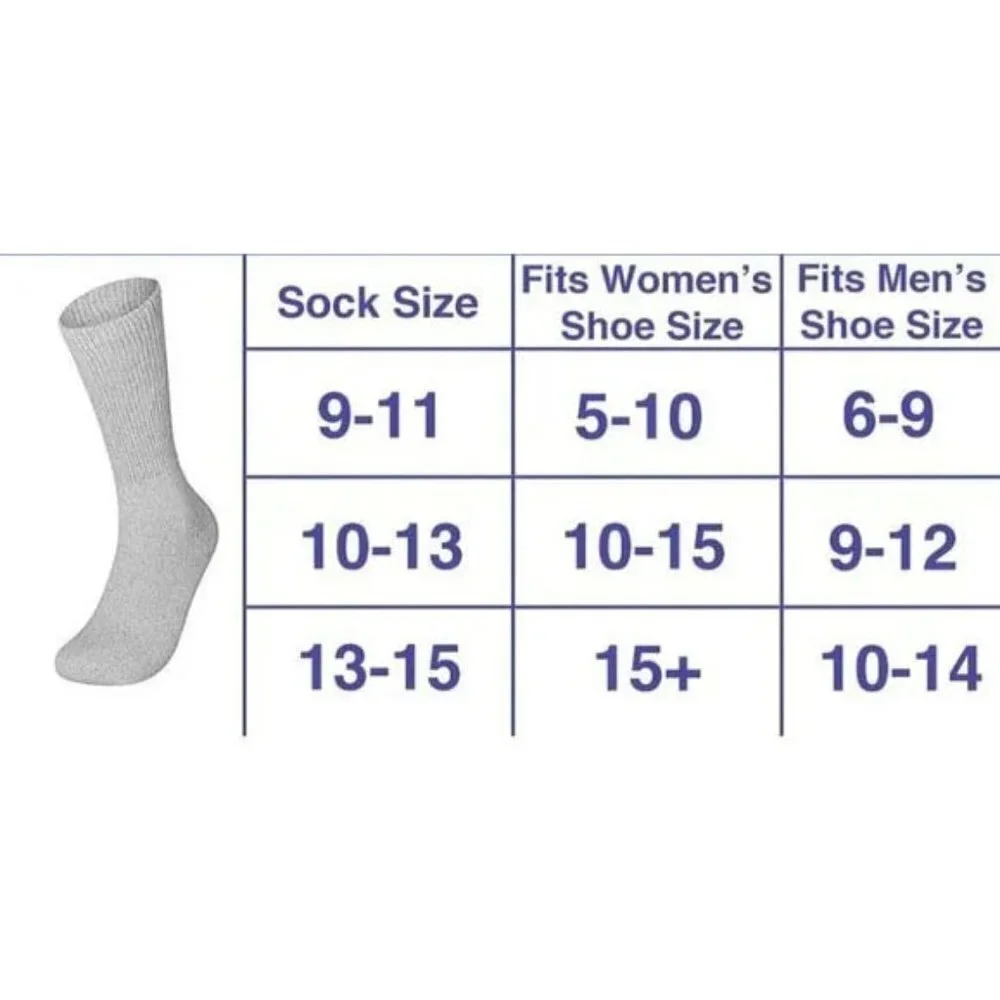Diabetic Socks Men Women Cotton Non Binding Top Cushion Crew Socks, White 10-13